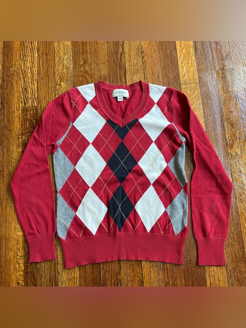 Vintage 90s preppy red and white argyle sweater